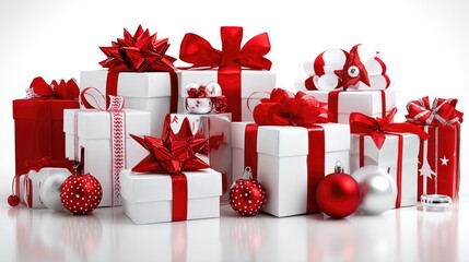 Colorful wrapped presents with red ribbons showcase a joyful scene for a celebration or holiday gathering