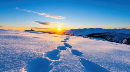 Enchanting sunset over the snowy expanse of Lapland's winter landscape