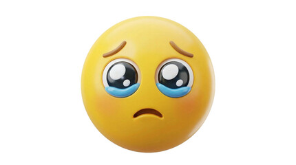 Fototapeta premium Sad emoji face with big eyes expressing sorrowful emotion on transparent background