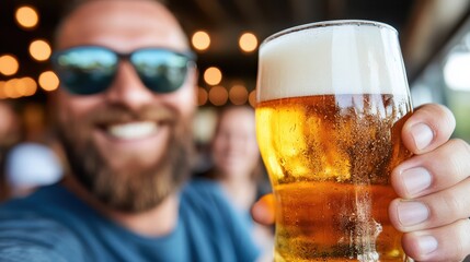 Cheers with friends at a lively pub in the heart of the city on a warm evening