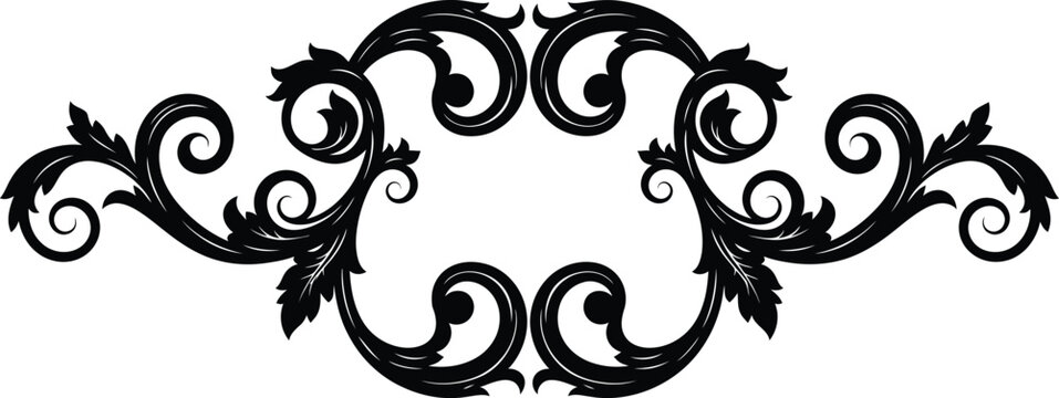 Elegant ornamental flourish divider with symmetrical vintage floral scrollwork vector design for borders branding decor and decorative layouts.
