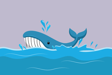Whale marine animal to the surface of the sea. Sea animals Concept. Colored flat vector illustration isolated