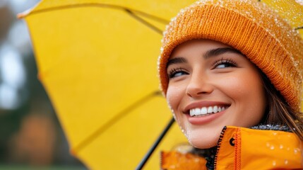 Joyful moments in the rain with a vibrant umbrella in an autumn park