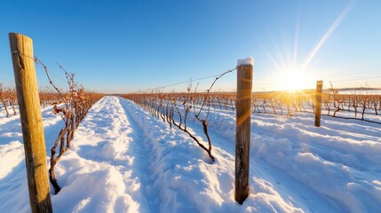 Primitivo di Manduria vines draped in snow in rural Apulia during winter