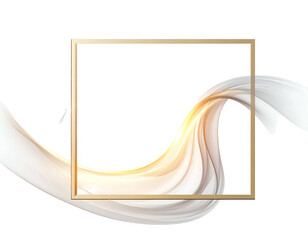 A golden square frame over swirling white ribbon against a black background
