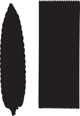 Two Black Silhouettes Side-by- Side: an Oval Leaf and a Jagged Square Shape vector