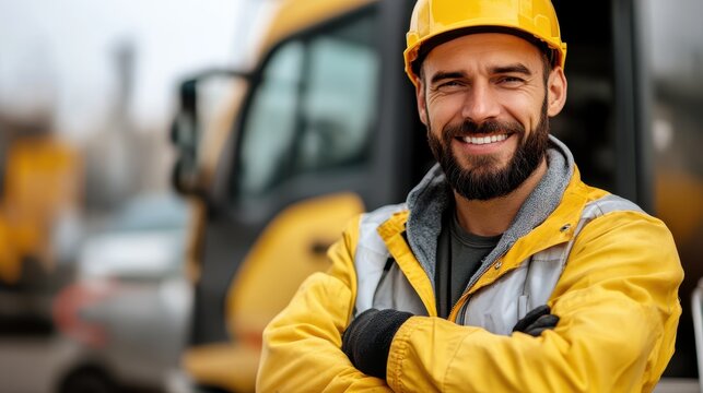 Skilled car mechanic smiling confidently against a vibrant red backdrop - Powered by Adobe