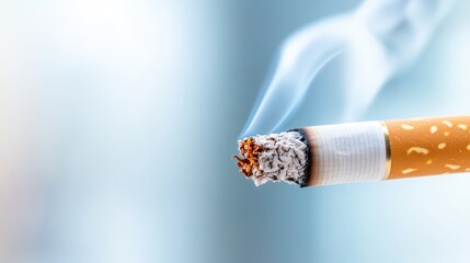 Cigarette with smoke rising, isolated against a bright white background