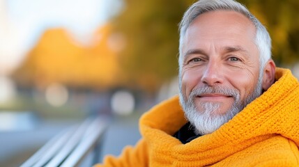 Happy senior man enjoying autumn afternoon in the park