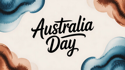 Modern minimalist banner with abstract watercolor shapes in blue and brown tones celebrating australia day