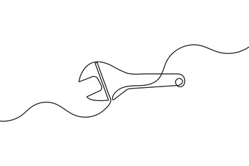 Obraz premium Minimalist wrench symbol continuous one line drawing isolate outline vector illustration design