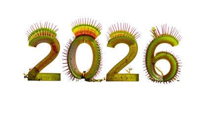 Numerical year composed of carnivorous plants against black background
