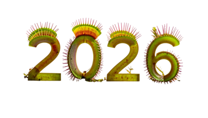 Numerical year composed of carnivorous plants against black background