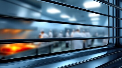 Students in chef uniforms are focused on their culinary tasks in a spacious kitchen with large windows and modern equipment