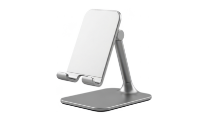 Adjustable silver phone stand on a transparent background isolated on transparent background
