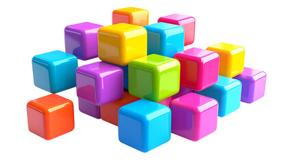 Obraz premium Glossy, colorful, 3D cubes stacked together against a black background