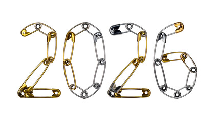 The year 2026 formed with safety pins against black