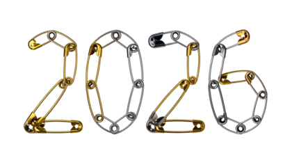 The year 2026 formed with safety pins against black