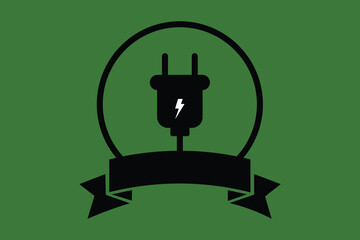 Power Supply Icon With Lightning Bolt, Energy Electric Plug Symbol Vector Illustration
