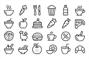 Food and Drink Symbols in Clean Line Style for UI Design