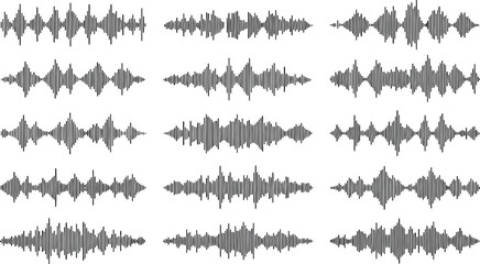 Obraz premium Podcast sound waves, audio waveforms line icons, elements for mobile messenger, podcast online radio, music player interface or app, single outline soundwave, podcast and broadcast, vector set