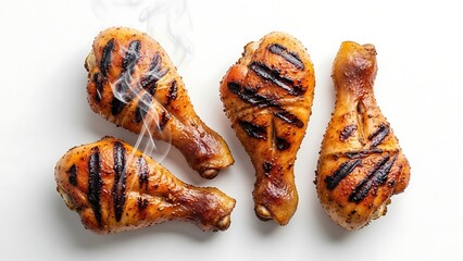 Grilled chicken legs on white background.