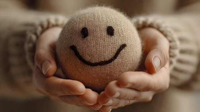 hands holding happy smile face for medical concept, mental healt positive thingking