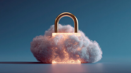 A backlit padlock with a cloud in the background. Cloud data security concept