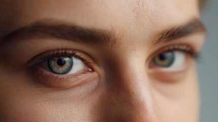 Serene and expressive human eyes in a detailed close up showcasing the natural green blue iris and pupil