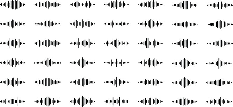 Podcast sound waves, audio waveforms line icons, elements for mobile messenger, podcast online radio, music player interface or app, single outline soundwave, podcast and broadcast, vector set