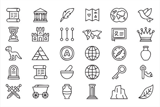 Civilization and Archaeology Outline Icons for Learning Apps