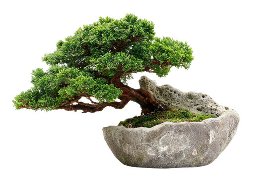 Miniature bonsai tree for home decoration isolated on transparent background