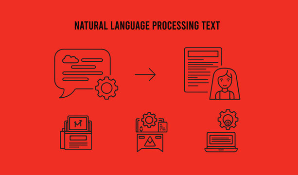 Natural language processing text, AI document, semantic nodes, chatbot message, text analysis magnifier, language AI brain