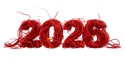 Red cables form the numerals "2023" over a black background