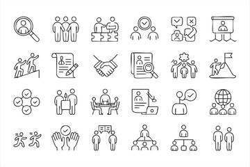 Fototapeta premium Leadership and Teamwork Outline Icons for Dashboards