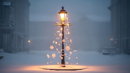 Glowing street lamp with sparks flying.