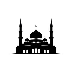 Fototapeta premium Beautiful mosque silhouette with crescent moon