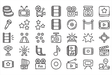 Video Streaming and Broadcast Line Icons for UI Design