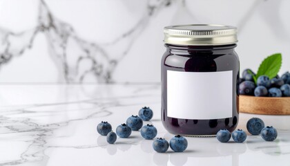 Blueberry Jam Jar Mockup with Blank Label