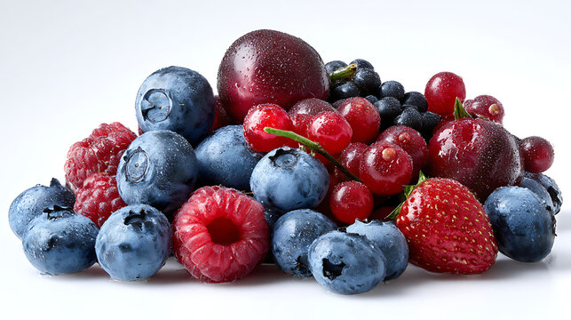 Assorted fresh berries including blueberries raspberries strawberries and cherries isolated on a transparent background - Powered by Adobe