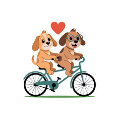 Two adorable dogs enjoying a bicycle ride with a loving heart above