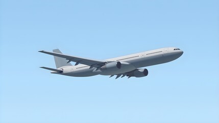 Obraz premium Grey passenger airplane flying in a clear blue sky