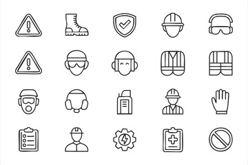 Fototapeta premium Industrial Safety Line Icons for Hazard Control and Worker Protection
