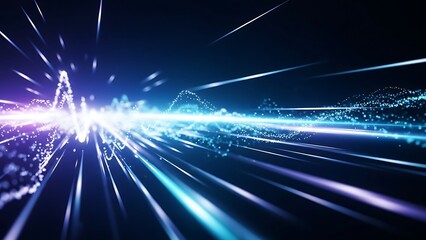 Bright blue and purple light speed tunnel with glowing particles and streaks