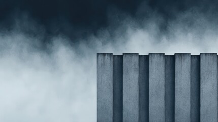 Abstract wall formation against a white and grey sky architectural image urban environment elevated viewpoint modern concept