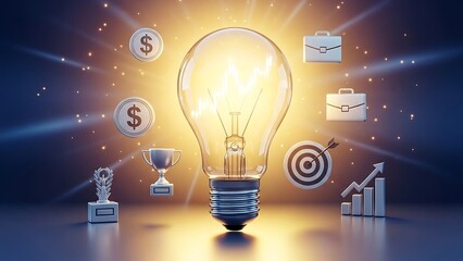 Innovation concept with glowing light bulb.