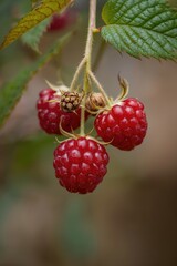 Ripe raspberries on a vine