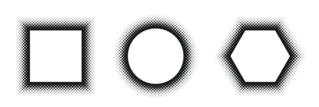 black halftone geometric frame set dotted gradient border
