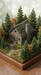 A small house nestled among lush trees and vibrant plants, creating a serene and natural environment.