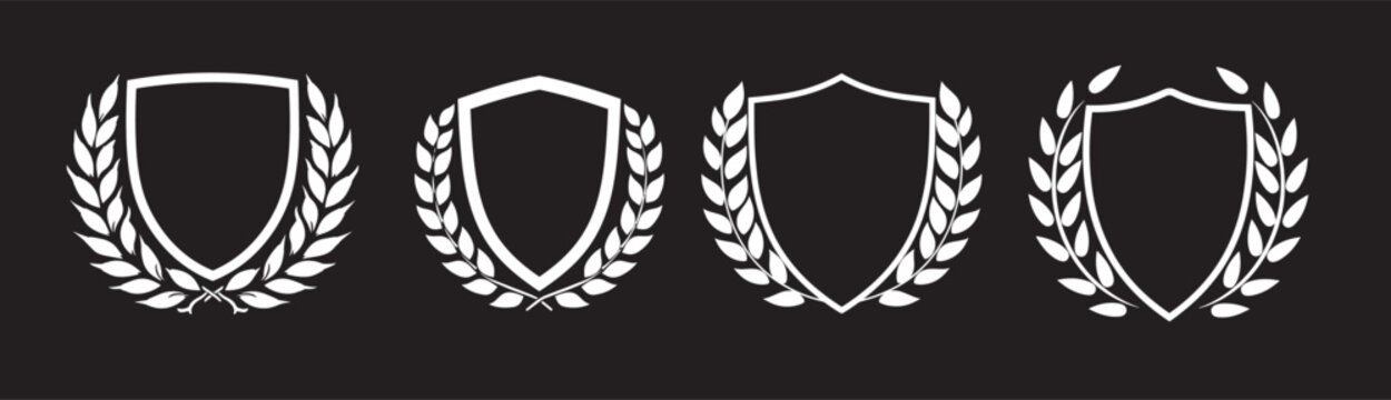 crest shield with a laurel wreath on a black background